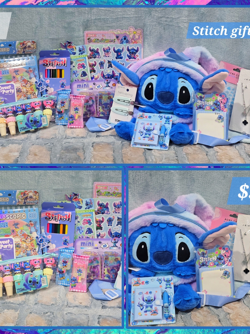 Disney Blue Stitch Plush Backpack Gift Set with Pastel Accents